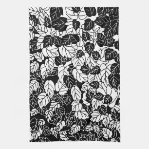 Japanese Leaf Print, Black and White Kitchen Towel