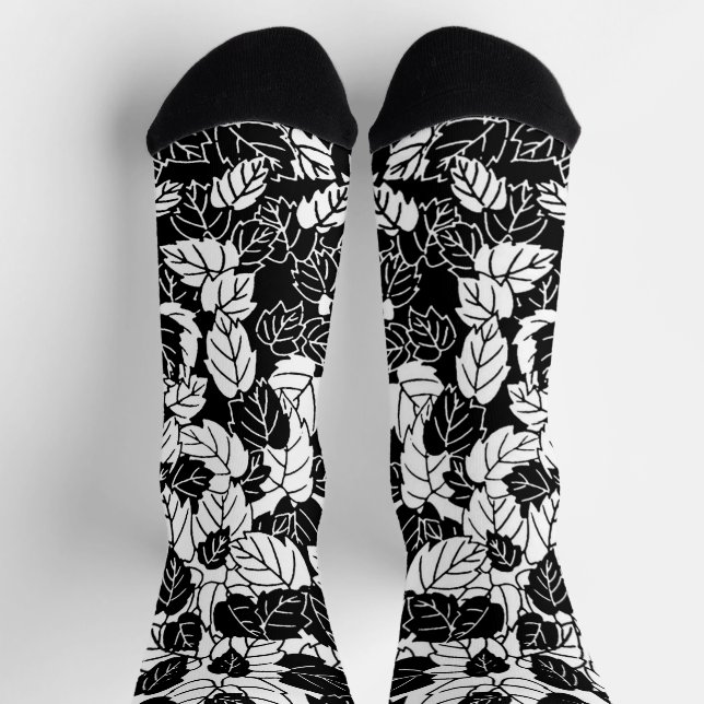 Japanese Leaf Print, Black and White Socks (Top)