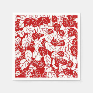 Japanese Leaf Print, Dark Red and White Napkin