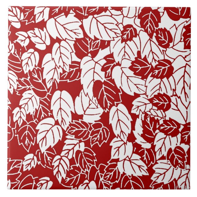 Japanese Leaf Print, Dark Red and White Tile (Front)
