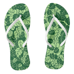 Japanese Leaf Print, Emerald and Lime Green Flip Flops