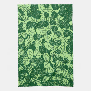 Japanese Leaf Print, Emerald and Lime Green Kitchen Towel