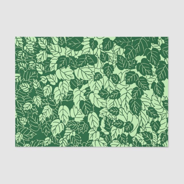 Japanese Leaf Print, Emerald and Lime Green Tissue Paper (Front)