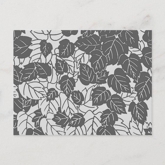 Japanese Leaf Print, Light and Dark Grey / Grey Postcard (Front)