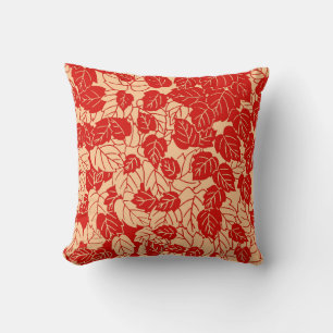 Japanese Leaf Print, Mandarin Orange Throw Pillow