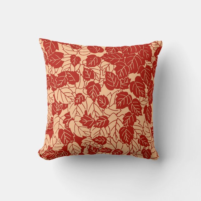 Japanese Leaf Print, Mandarin Orange Throw Pillow (Front)