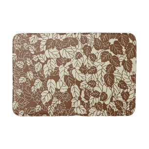 Japanese Leaf Print, Taupe Tan and Beige Bath Mat