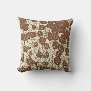 Japanese Leaf Print, Taupe Tan and Beige Throw Pillow
