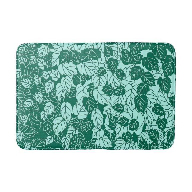 Japanese Leaf Print, Turquoise and Aqua Bath Mat (Front)