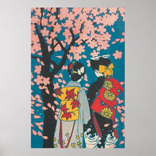 Japanese Lesbian Couple Enjoying Sakura Poster