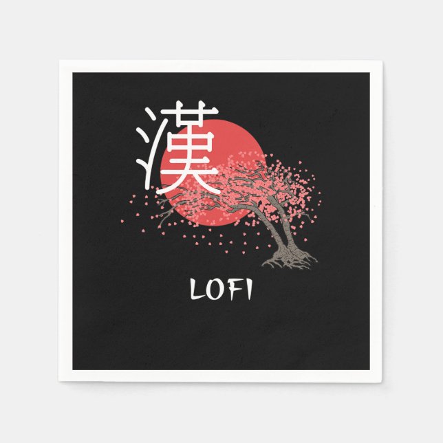 Japanese Lofi Hip Hop Kanji Cherry Blossom Lofi Napkin (Front)