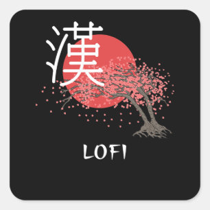 Japanese Lofi Hip Hop Kanji Cherry Blossom Lofi Square Sticker