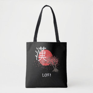 Japanese Lofi Hip Hop Kanji Cherry Blossom Lofi Tote Bag