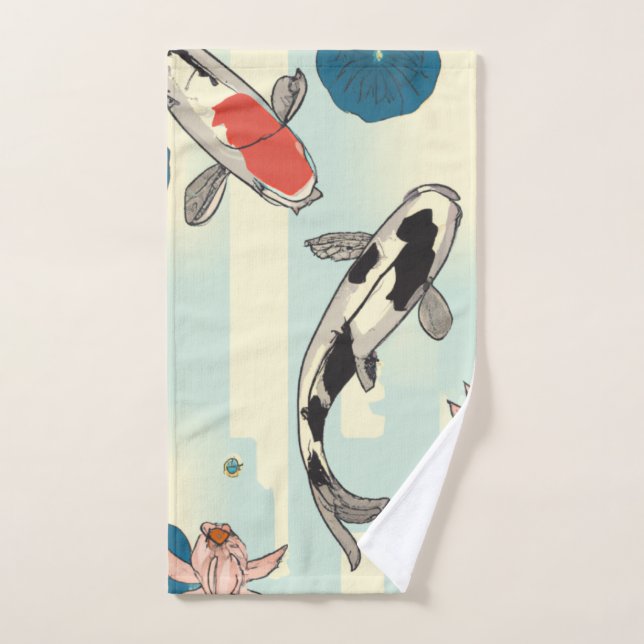 Japanese lotus and koi fish in pastel colours flee hand towel (Hand Towel)