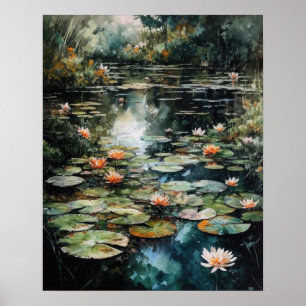 Japanese Lotus Flower Pond Art Print Poster