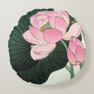 JAPANESE LOTUS FLOWER Round Throw Pillow