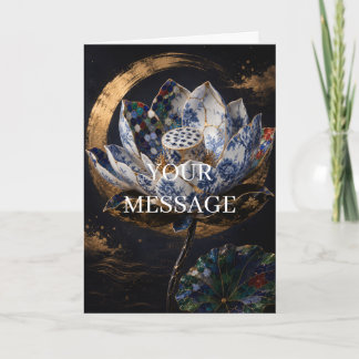 Japanese Lotus Kintsugi Gold Art Personalized Card