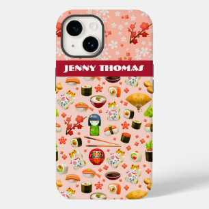 Japanese love sushi fish dish pattern on pink Case-Mate iPhone 14 case