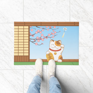 Japanese Lucky Calico Cat, Maneki Neko Doormat