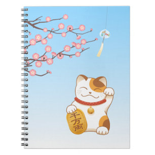 Japanese Lucky Calico Cat, Maneki Neko Notebook