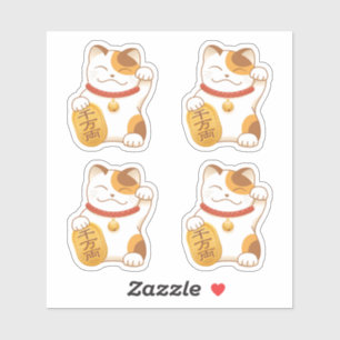 Japanese Lucky Calico Cat, Maneki Neko, Set of 4