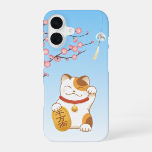 Japanese Lucky Cat, Calico Maneki Neko iPhone 16 Case