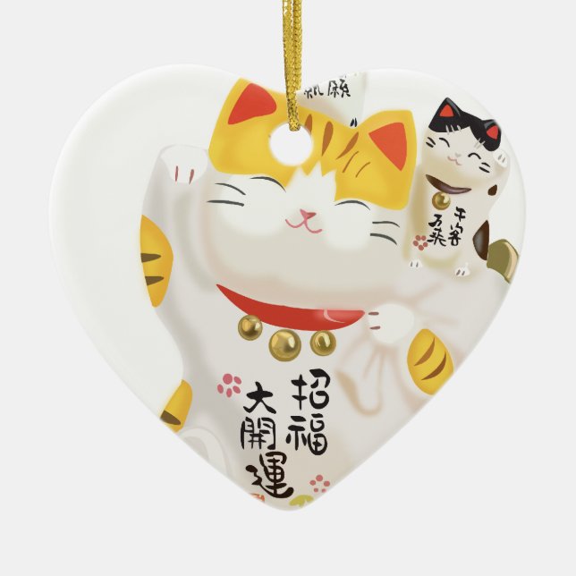 Japanese Lucky Cat Ceramic Ornament (Front)