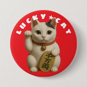 Japanese Lucky Cat Charm 3 Inch Round Button
