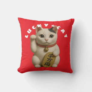 Japanese Lucky Cat Charm Throw Pillow