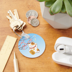 Japanese Lucky Cat, Maneki Neko Keychain