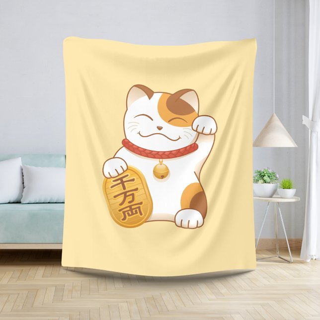 Japanese Lucky Cat, Maneki Neko Luck Good Fortune Sherpa Blanket (Creator Uploaded)