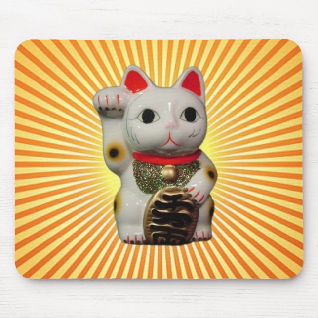 Japanese Lucky Cat MANEKI NEKO mouse pad rays (Front)