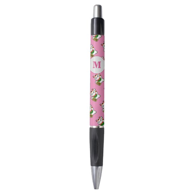 Japanese Lucky Cat Monogram Pen (Front Vertical)