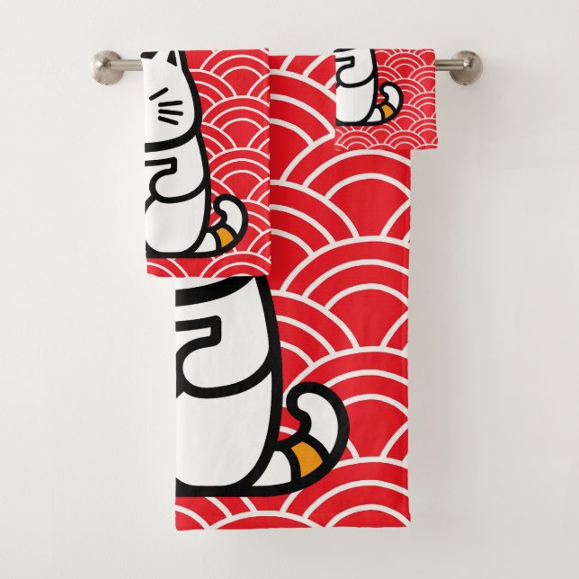 Japanese Lucky Cat or Maneki-Neko Bath Towel Set (Insitu)