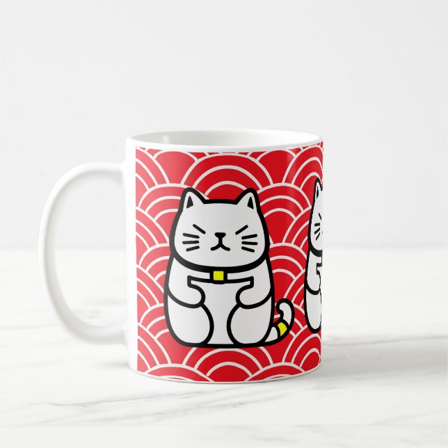 Japanese Lucky Cat or Maneki-Neko Coffee Mug (Left)