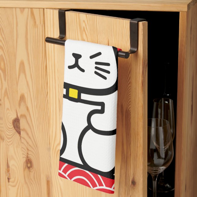 Japanese Lucky Cat or Maneki-Neko Kitchen Towel (Thirds Fold)