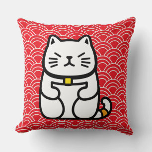 Japanese Lucky Cat or Maneki-Neko Throw Pillow