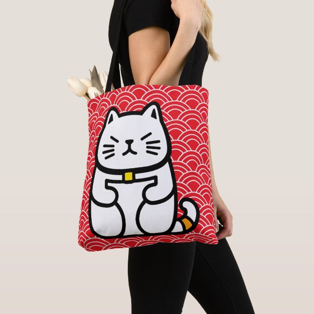 Japanese Lucky Cat or Maneki-Neko Tote Bag (Close Up)