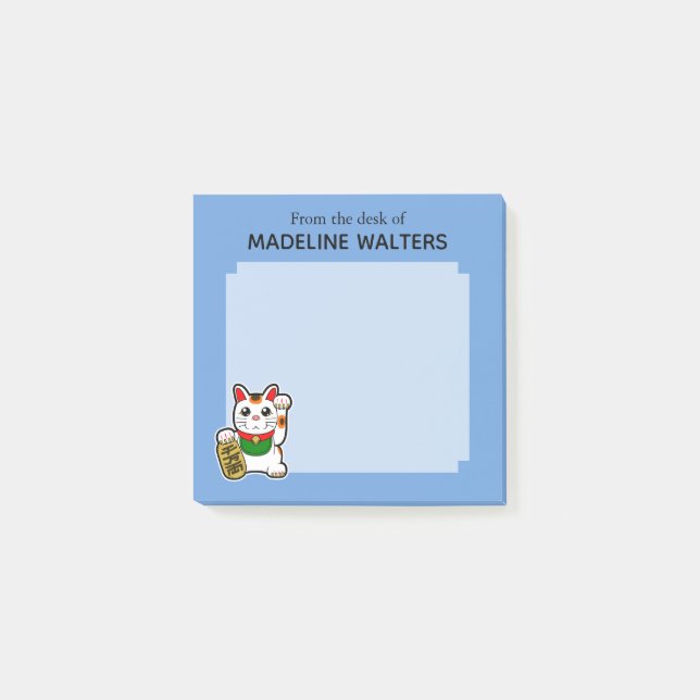 Japanese Lucky Cat Personalized Post-it Notes (Front)