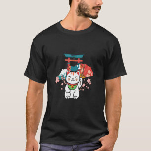 Japanese Lucky Cat Sakura Torii T-Shirt