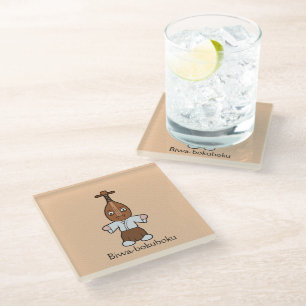 Japanese Lute Man Biwa-bokuboku: Cartoon Yokai Glass Coaster