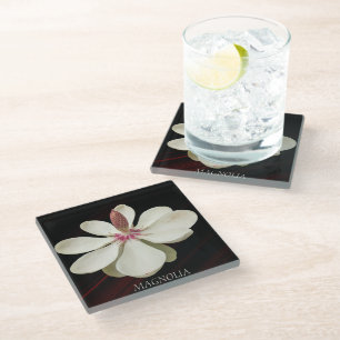 Japanese Magnolia Bloom Floral Glass Coaster