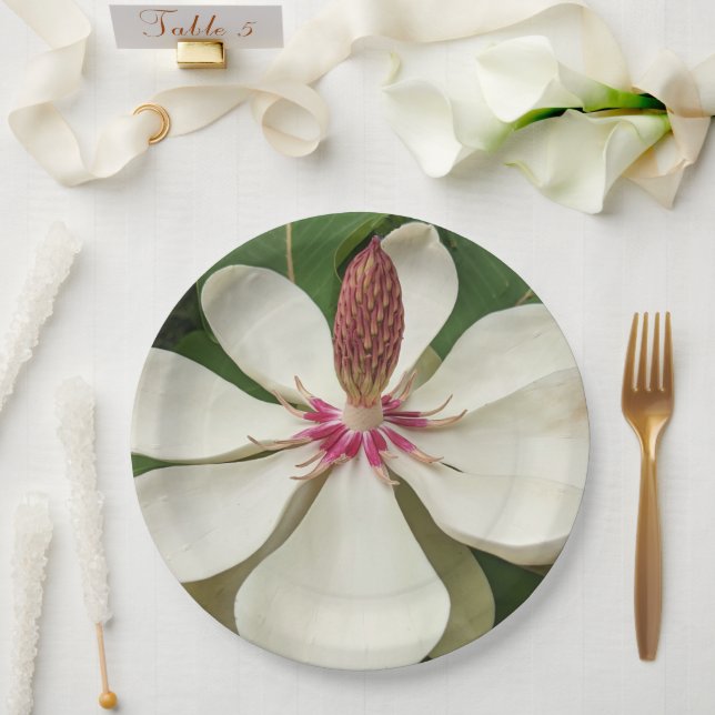Japanese Magnolia Blossom Floral Paper Plate (Wedding)