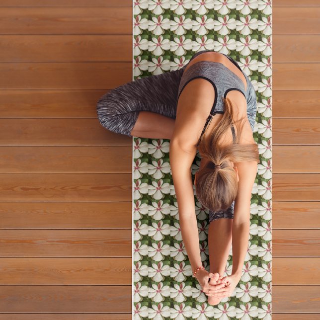 Japanese Magnolia Blossom Floral Pattern Yoga Mat (In Situ (Person on Mat))