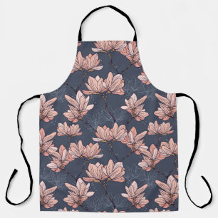 Japanese magnolia flowers, seamless, vintage style apron