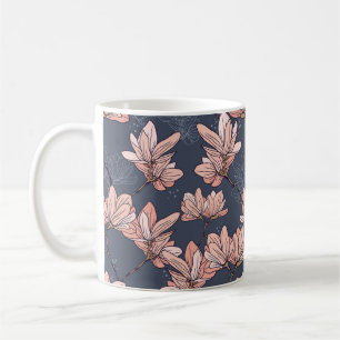Japanese magnolia flowers, seamless, vintage style coffee mug