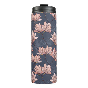 Japanese magnolia flowers, seamless, vintage style thermal tumbler