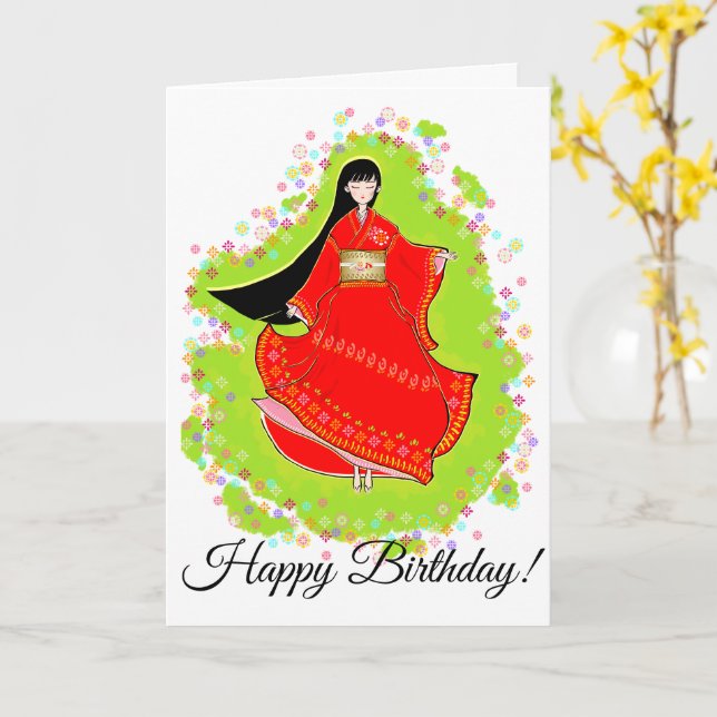 Japanese Maiko Birthday Card (Yellow Flower)