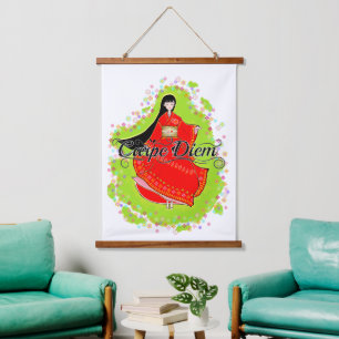 Japanese Maiko Carpe Diem Hanging Tapestry