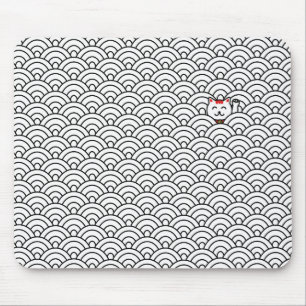 Japanese Maneki Neko and SeigaihaPattern Mouse Pad